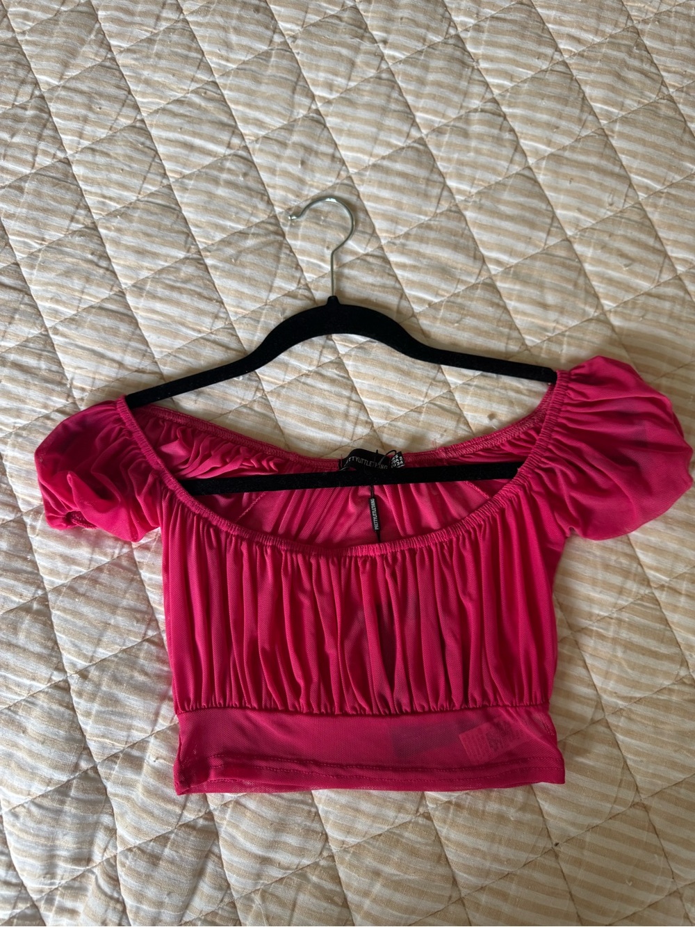 PrettyLittleThing Bright Pink Off-Shoulder Crop Top